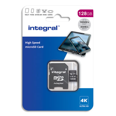 Carte Micro SDXC + adaptateur - 128Go - V30 - U3 - A1 - Class 10