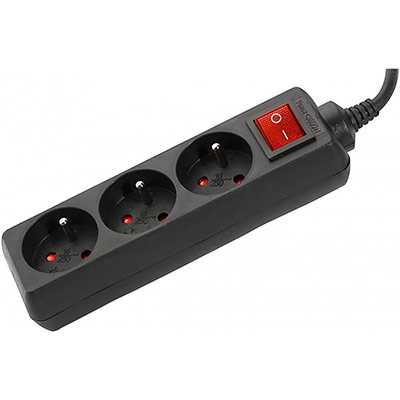 Multiprise 3 prises avec interrupteur noire - 1,5 m