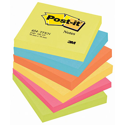 Post-it 3M Professeur Rainbow lot 654TFEN, 70x 70 mm, 6 coul
