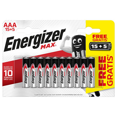 Energizer Pile alcaline AAA / LR3 Max - Pack Promo 15 + 5 GRATUITES