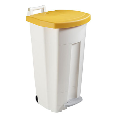 Poubelle 90 litres Rossignol tri s&eacute;lectif rectangle &agrave; p&eacute;dale jaune