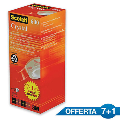 Tour de 8 rouleaux adh&eacute;sifs Crystal, 19mm x 33M