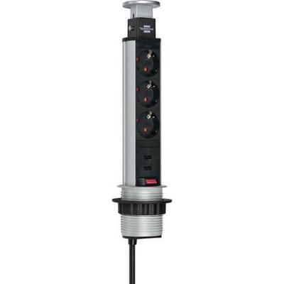 Brennenstuhl multiprise de table &agrave; 3 prises avec chargeur usb 2 m