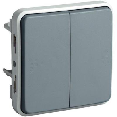 Double va et vient Plexo IP55 - Composable saillie ou encastr&eacute; - Gris