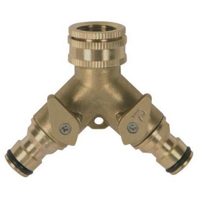 Nez de robinet filet&eacute; 100% en laiton double circuit raccords rapides