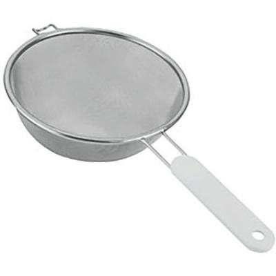 Passoire tamis &agrave; manche - D : 16 cm - inox et plastique - blanc
