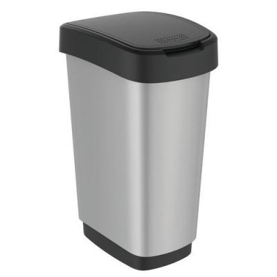 SUNDIS Rotho Poubelle Twist 25 L IML rectangulaire gris m&eacute;tal