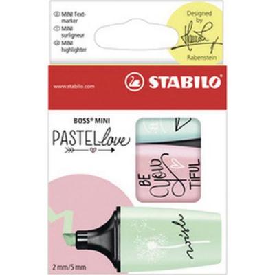 Set de 3 surligneurs Stabilo Boss Mini Pastel Love Mod&egrave;le al&eacute;atoire