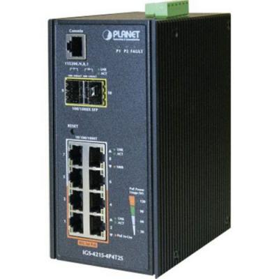 Planet IGS-4215-4P4T2S SW Ind 8P Giga 4 PoE+ & 2 SFP -40/75&deg;